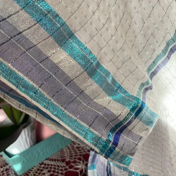 Free People Barcelona Plaid Shimmer Mini Dress Ivory Metallic Stripes Boho - Picture 7 of 11